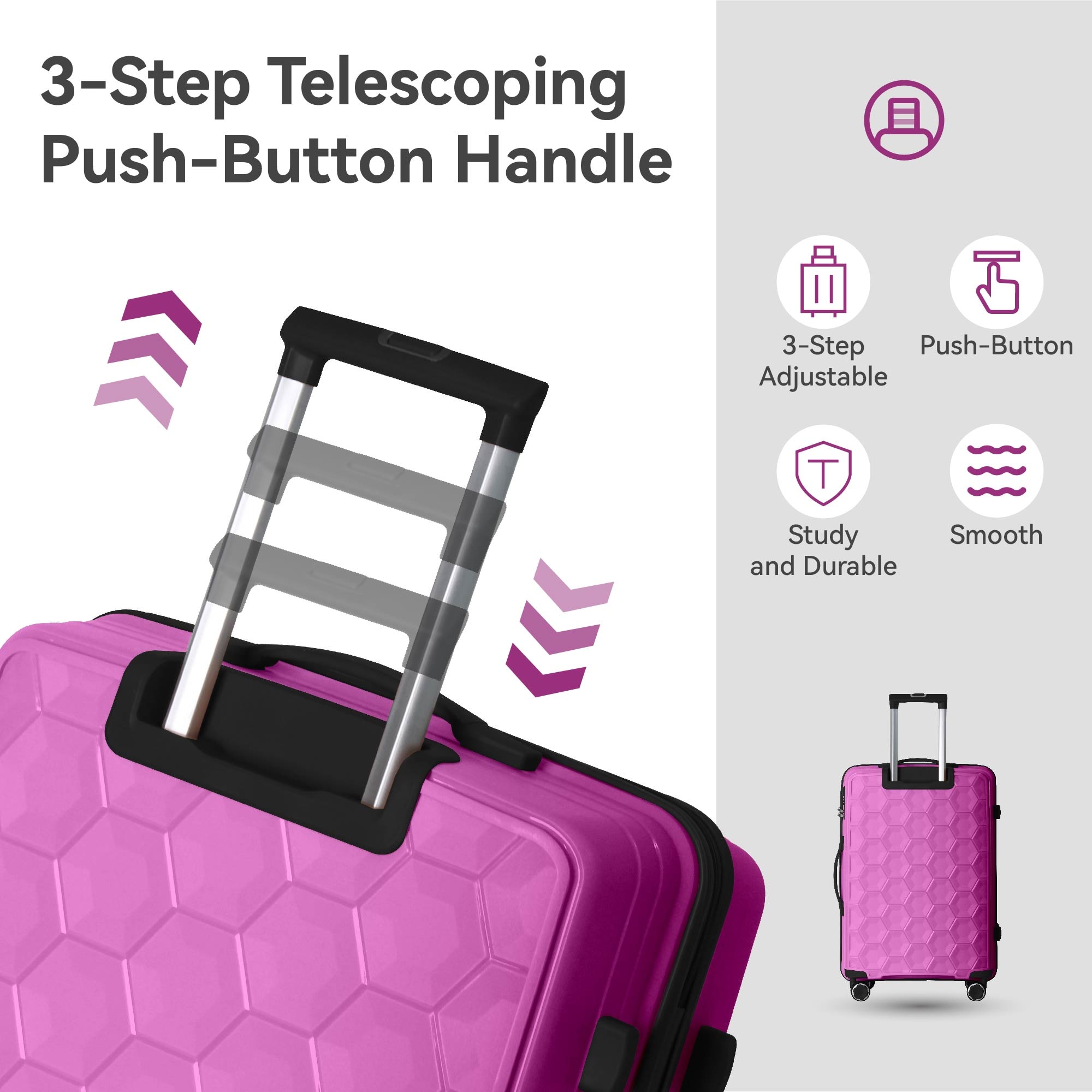3-Piece Luggage Set Travel Lightweight Suitcases With Rolling Wheels, TSA Lock & Moulded Corner, Carry On Luggages For Business, Trip, (20"/24"/28"), Rose Pink_voghion.com